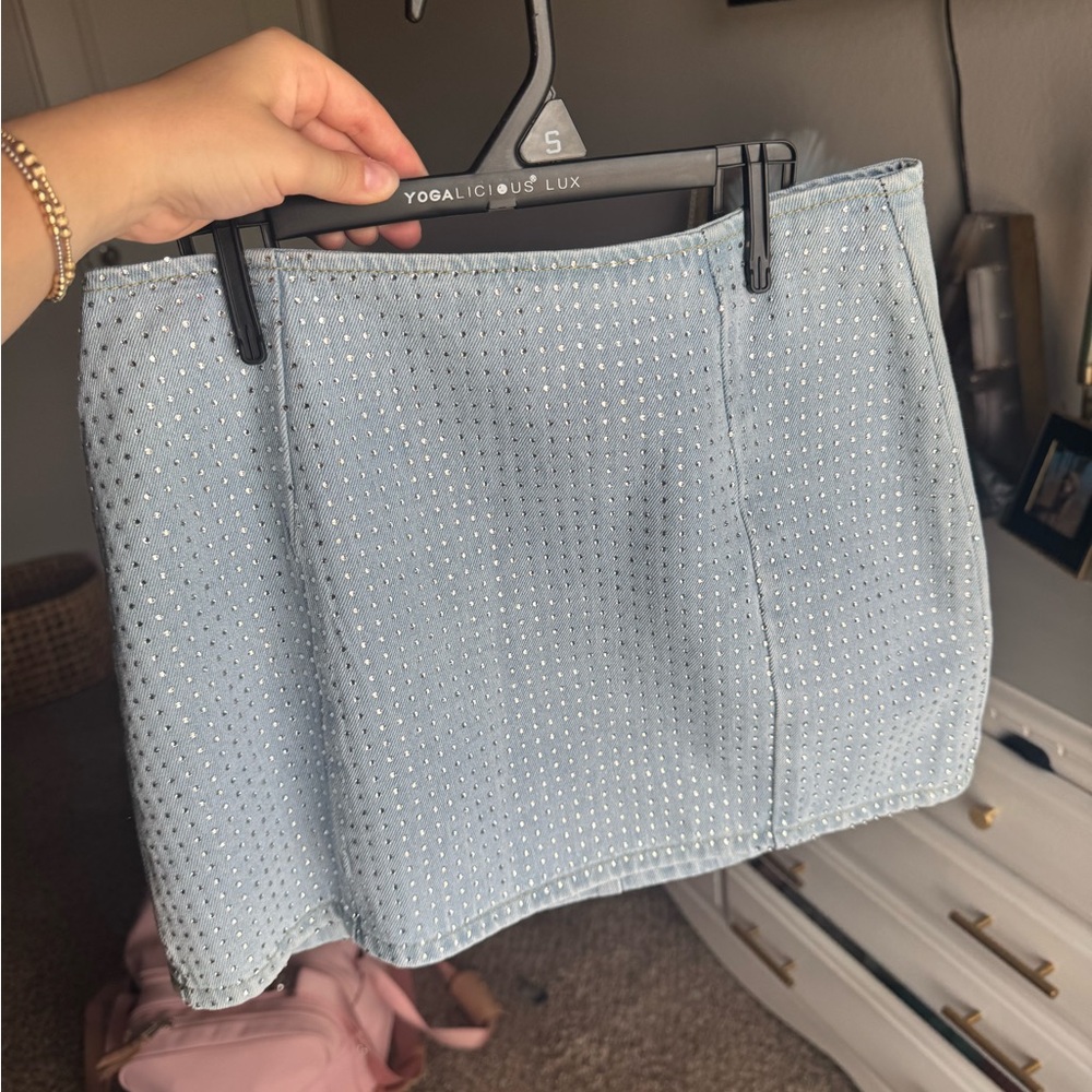 Light Blue Studded Mini Skirt
